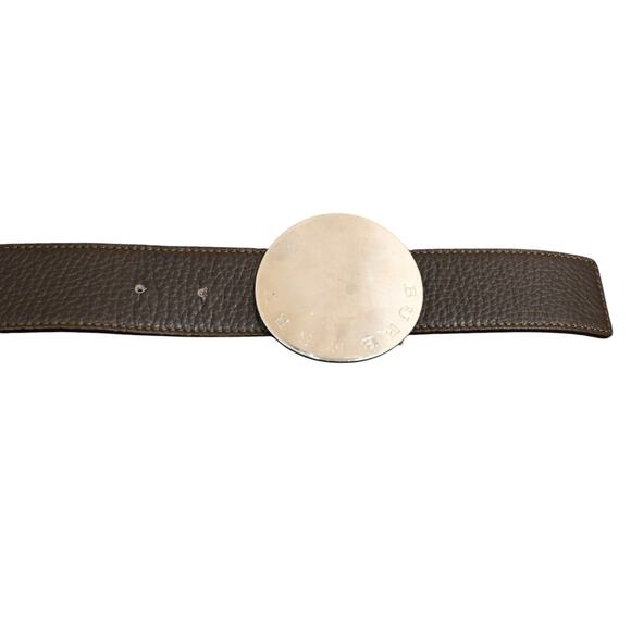 Burberry Brown Pebbled Leather Adjustable Silver Buckle Belt Size 40 / 100